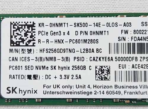 Unità a stato solido Dell HNMT1 Hynix 256 GB M.2 NVMe PCIe 3,0 x4 SED - Foto 2 di 3