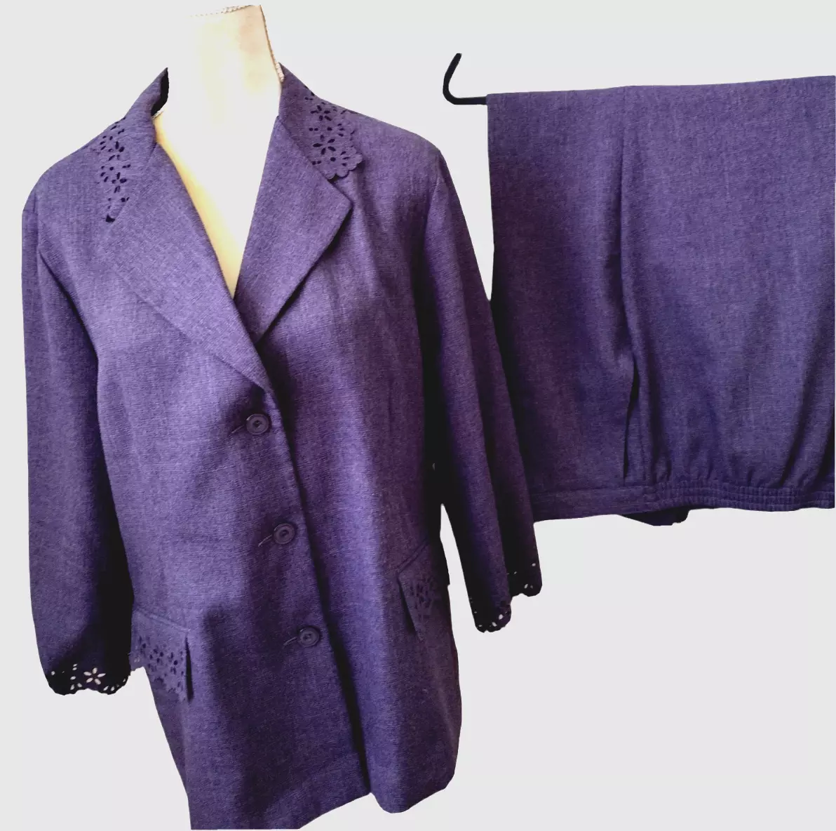 Alfred Dunner Women 2PC Purple Polyester 3/4 Sleeve Pants Suit