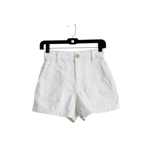 Zara Patch Pocket White Denim Shorts Size 2 Cotton Summer High Waist