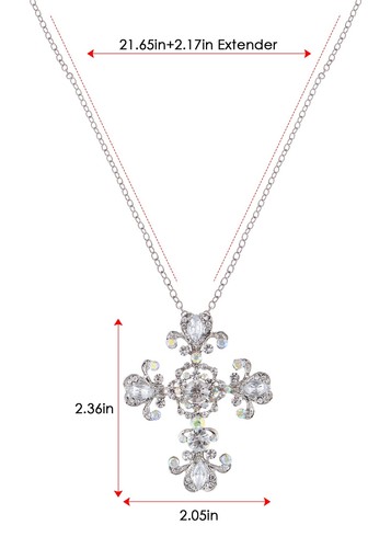 Religious Cross Pendant Necklace Sparkle Crystal Rhinestones Brooch Pin - Picture 23 of 30