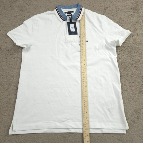 Tommy Hilfiger Men's White Regular Fit Mouline Collar Logo Polo Shirt Medium - Picture 6 of 9