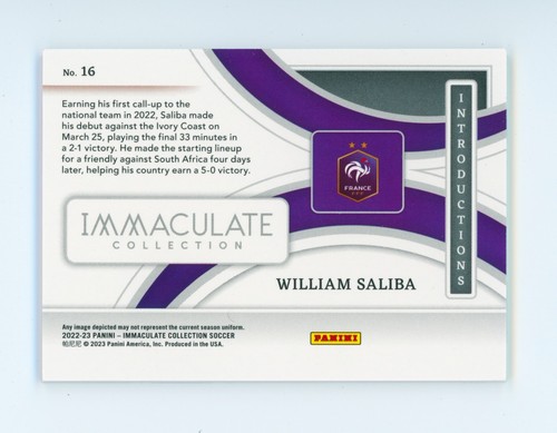 2022-23 William Saliba Panini Immaculate Introductions Gold Rookie Card 6/10 - Picture 2 of 3