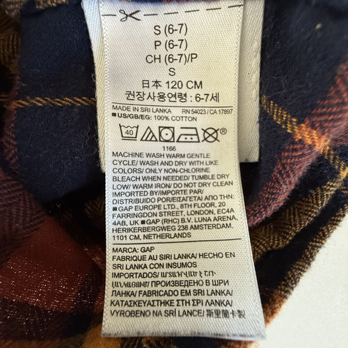 GAP Boys Orange/Yellow/Black Plaid Button Down Plaid Shirt Thick Size S (6-7) - Picture 6 of 7