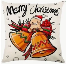 Gingerbread Bells Merry Christmas Linen Throw Pillow Cover Holiday Home Decor