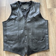 Biker Club Vest Men's XL Black Leather Motorcycle Basic Snap Pockets EUC B9