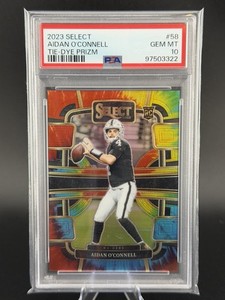Aidan O’Connell Tie-Dye Prizm 2023 Select #58 PSA 10 04/25 JERSEY MATCH