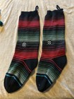 Pair STANCE Feliz Naviad Stocking Red/Black/Green Striped Holiday Christmas Sock