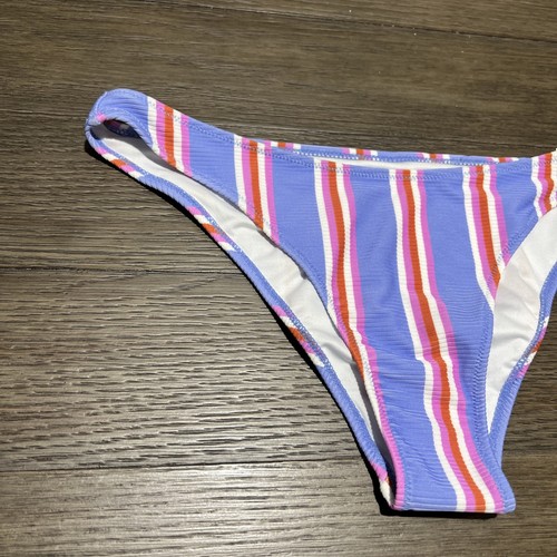 Bikini High Leg Cheeky Swimsuit Swim Bottoms Striped Ribbed Small 4-6 NWT - Picture 3 of 11