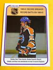 NHL, GRETZKY BREAKS ESPOSITO RECORD, 3 ASSISTS, NM, 1981 SET BREAK, OPC #392