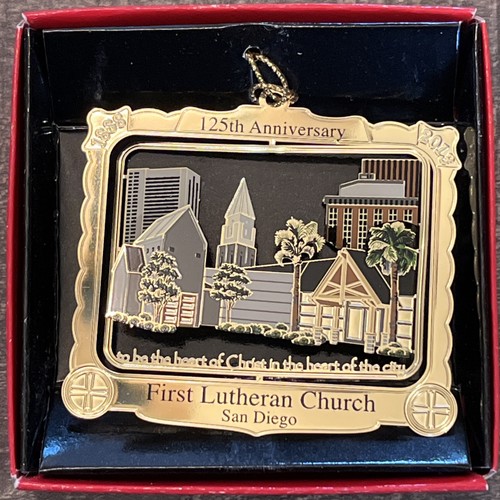2013 Latón Sólido Primera Iglesia Luterana San Diego Adorno de Navidad 125 Aniversarios - Imagen 2 de 5