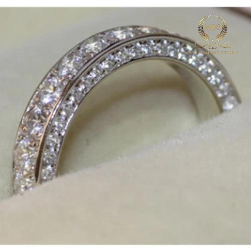 Moissanite Full Eternity Wedding Band 2 CT Round Cut F/VVS1 Solid 14K White Gold - Image 4 of 4