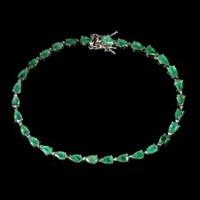 925 Sterling Silver Bracelet Pear Emerald 5x3mm Natural Gemstone Jewelry 7inches