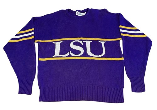 Vintage 1980’s LSU TIGERS Cliff Engle Crew Neck Knit Sweater Made in USA XLarge - 第 1/11 張圖片