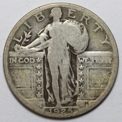 1925 25c Standing Liberty Silver Quarter - RAW - Lightly Toned