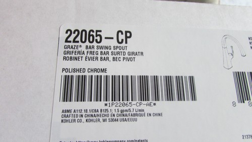 Kohler K-22065-CP Graze 1.5 GPM Single Hole Bar Faucet - Polished ...