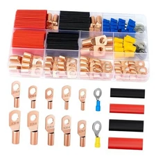 pcs Copper Wire Lugs, Battery Lugs Awg 2 4 6 8 10 12 14 16 130pcs kit 130