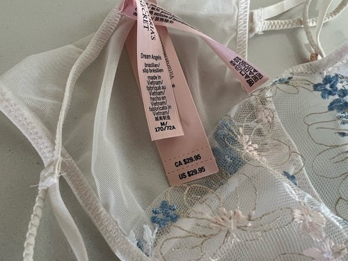 Victorias Secret DA Blue Floral Embroidery Brazilian Panty White Lace Medium NWT - Picture 3 of 4