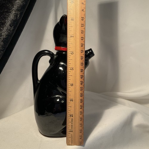 Vintage Japan Black Cat Teapot Decanter Halloween Kitchen MCM Sake Redware? - Picture 8 of 9