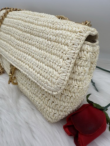 AUTH NWT $298 Rebecca Minkoff Edie Woven Straw Convertible Bag In Chantilly - Picture 12 of 16