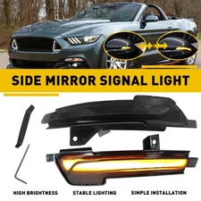 2x Dynamic Smoked LED Side Mirror Turn Signal Lights For 2015-22 Ford Mustang EA