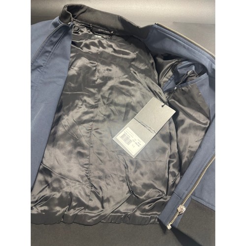 The Kooples NEW Men's Bomber Jacket Navy Blue Leather Trim Zipper Size Small - Picture 6 of 8