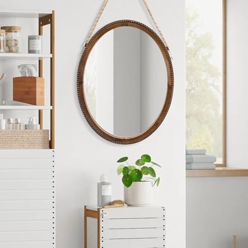 20 Inch Oval Wall Mirror Wooden Bead Frame Art Brown Beaded Edge Style - Bild 7 von 7