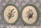 Vintage Oval Wall Art Botanicals W/Glass Set of 2