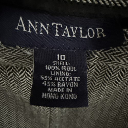 Ann Taylor Damen formelle Karriere Hose Gr. 10 hoher Bund 100 % Wolle Fischgrätmuster grau - Bild 6 von 10