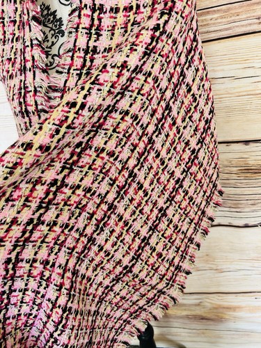 Karl Lagerfeld Paris Damen rosa kariert Oversize Tweed Fransen Schal Neu mit Etikett - Bild 7 von 16