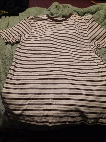 Mens T-shirt Sleep T Shirt In Size S Brown And Beige Stripes - Picture 1 of 5
