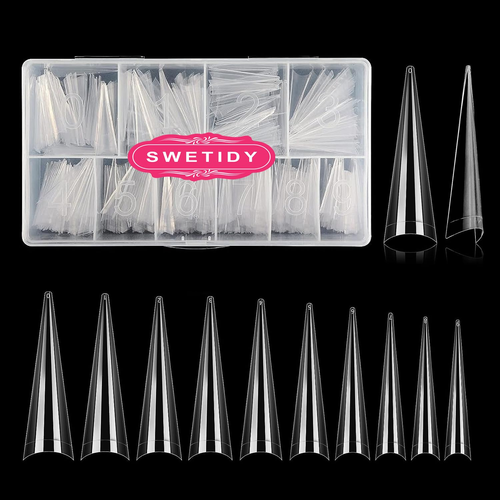 500PCS Stiletto Nail Tips SWETIDY Extra Long Nails Clear Nail Tips Half Cover XL - Picture 10 of 12