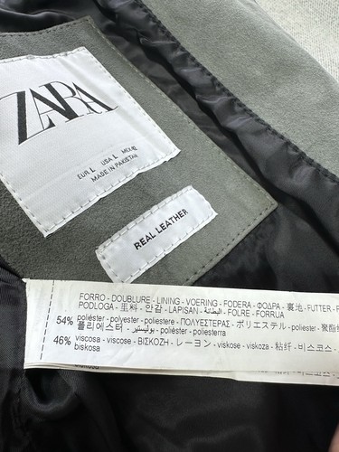 Neu Zara Wildleder Leder Flieger Bomber Jacke Grau Herren Größe L " - Bild 11 von 18