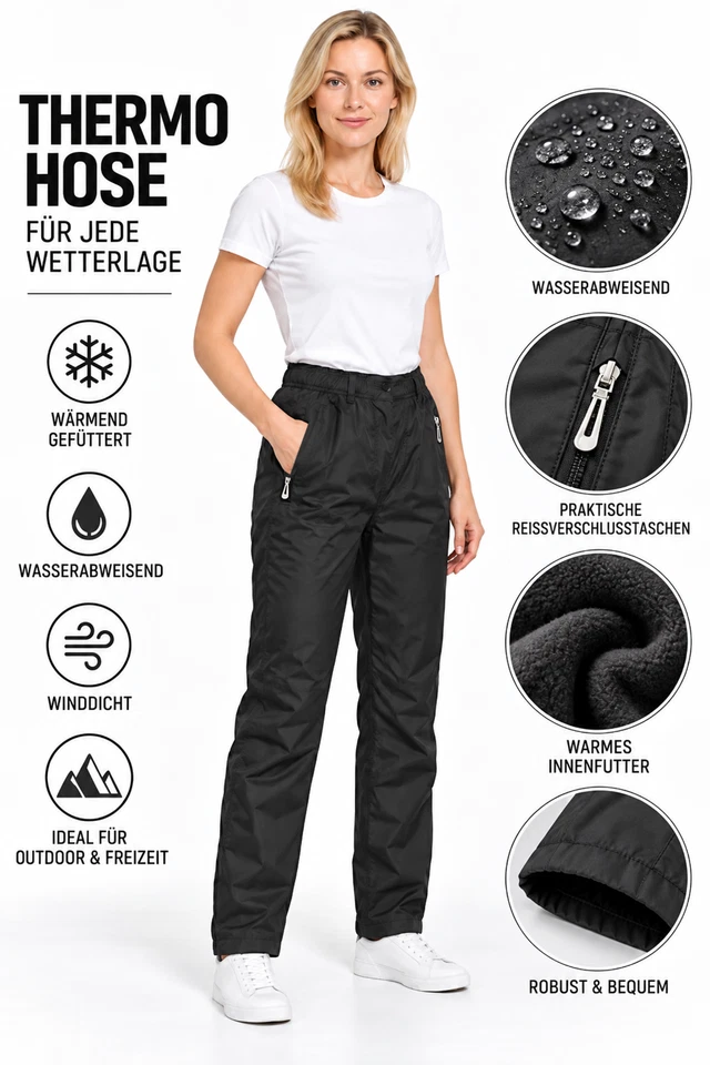 Thermohose Damen Winterhose Thermo Winter Hose  gefüttert & wasserabweisend - Bild 1 von 1