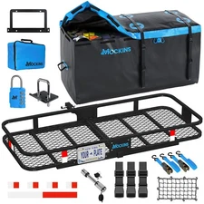 Mockins 60"x24"x6" Trailer Hitch Cargo Carrier with 25 Cu.Ft. Blue Cargo Bag and