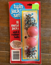 Vintage Twin Jack Set 16 Metal Jacks 2 Rubber Balls Wells Mfg NEW SEALED