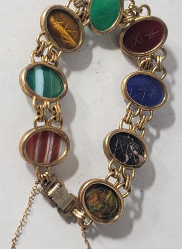 Vintage 12K Gold gefüllt handgeschnitzt Edelstein Skarabäen Gliederarmband Lot 7-1/2" - Bild 4 von 7