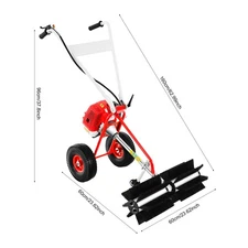 43CC 1.7HP Walk Behind Power Sweeper Broom 2-Stroke Gas Engine Sweeper Lawn Turf
