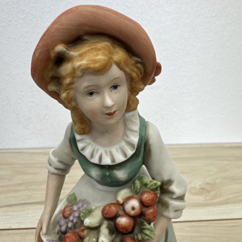 Homco Girl Figurine Holding Fruit Rooster at Bottom 8" tall 4" across Pre Owned - Picture 5 of 6