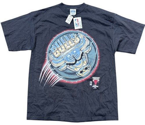 Neu mit Etikett Vintage 90er Chicago Bulls NBA Tultex schwarzes Herren-T-Shirt Large - Bild 1 von 5