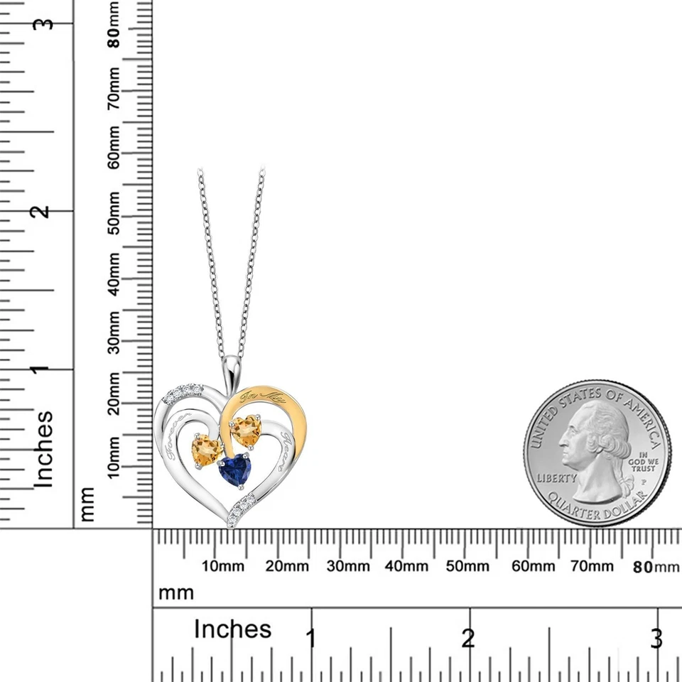 1.42 Ct Heart Shape Yellow Citrine Rhodium Plated Pendant with Chain - Image 2 of 3