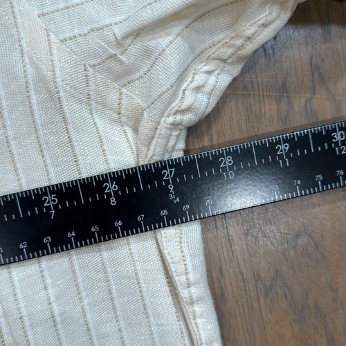 Vintage Jos A Bank Shirt Mens XL Beige Stripe Linen Button Up Relaxed Fit Pocket - Picture 6 of 8