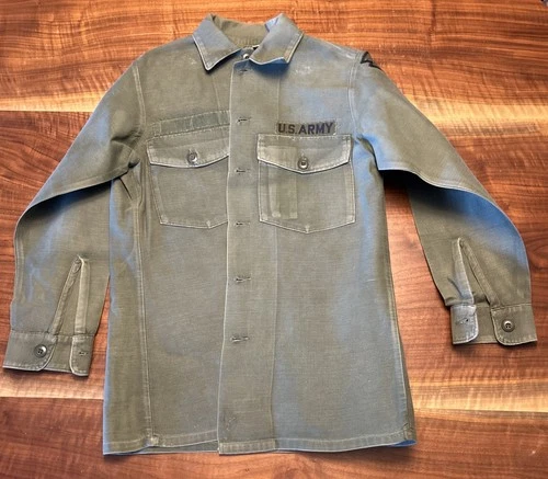 Vintage Military Green Shirt OG-107 Cotton Sateen Vietnam 1972 Size 15 1/2 x 31