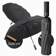 12-rib Black Automatic Folding Umbrella Uv-resistant Windproof Travel Use