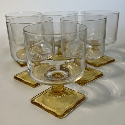 6 copas de vino de topacio ámbar nórdico de vidrio federal de colección pedestal soplado a mano con tallo - Imagen 2 de 16