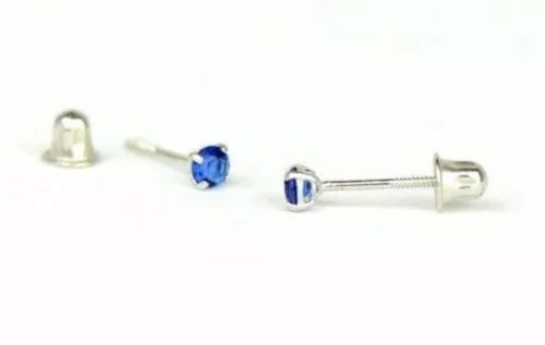 14K Solid White Gold 2.5mm Round Birthstone Stud Earrings with Screw Back - Picture 4 of 14