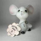 Fenton Boutonniere Buddy Mouse Hand Painted Glass Art Figurine White Pink
