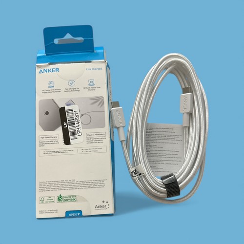 Anker 10' 60W Braided USB-C to USB-C Max Fast Charging Cable - White - Picture 2 of 3