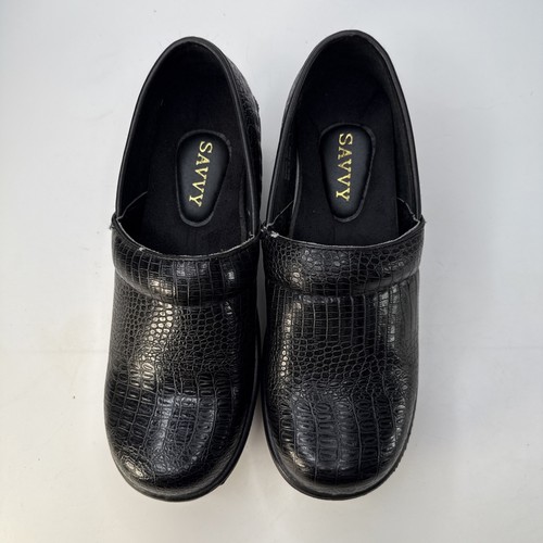 Savvy Brandy Croc Pattern Clogs Black Size 8 1/2 - Picture 6 of 11
