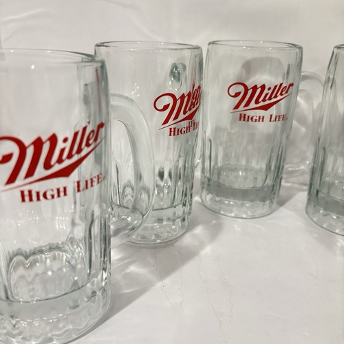 Vintage Miller High Life Heavy Bottom Beer Mug Classic Logo 5-1/2" Tall Lot Of 6 - Picture 2 of 9