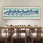 Panoramic Vintage-Inspired Green & Blue Fish Canvas Print Wall Art Home Decor